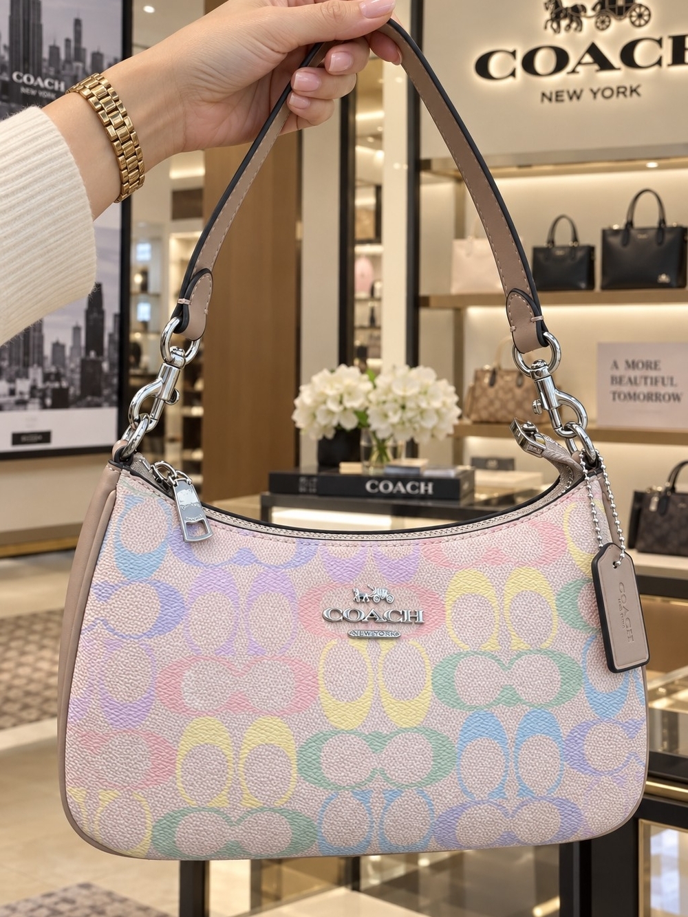 Coach Teri Shoulder Bag In Rainbow Signature Canvas